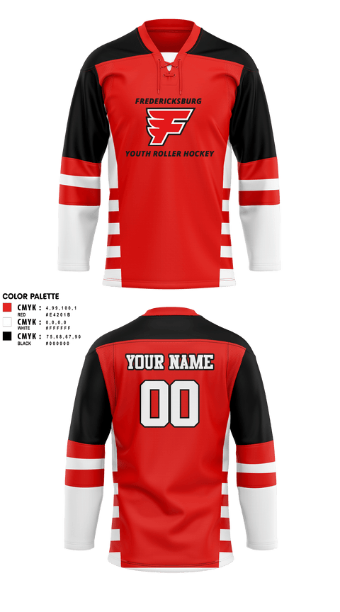 Hockey Jersey, Fredericksburg Youth Roller Hockey, Ice Hockey, Teamtime, Team time, sublimation, custom sports apparel, team uniforms, spirit wear, spiritwear, sports uniforms, custom shirts, team store, custom team store, fundraiser sports, apparel fundraiser