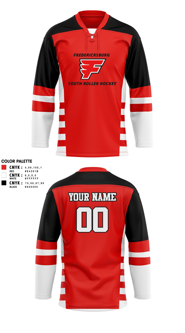 Hockey Jersey, Fredericksburg Youth Roller Hockey, Ice Hockey, Teamtime, Team time, sublimation, custom sports apparel, team uniforms, spirit wear, spiritwear, sports uniforms, custom shirts, team store, custom team store, fundraiser sports, apparel fundraiser