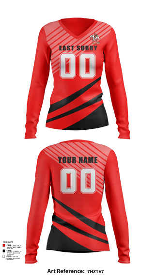 Womens Long Sleeve Vneck Shirt, East Surry High School Volleyball, Women's Volleyball, Teamtime, Team time, sublimation, custom sports apparel, team uniforms, spirit wear, spiritwear, sports uniforms, custom shirts, team store, custom team store, fundraiser sports, apparel fundraiser
