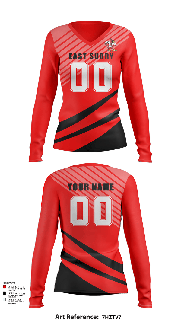 Womens Long Sleeve Vneck Shirt, East Surry High School Volleyball, Women's Volleyball, Teamtime, Team time, sublimation, custom sports apparel, team uniforms, spirit wear, spiritwear, sports uniforms, custom shirts, team store, custom team store, fundraiser sports, apparel fundraiser