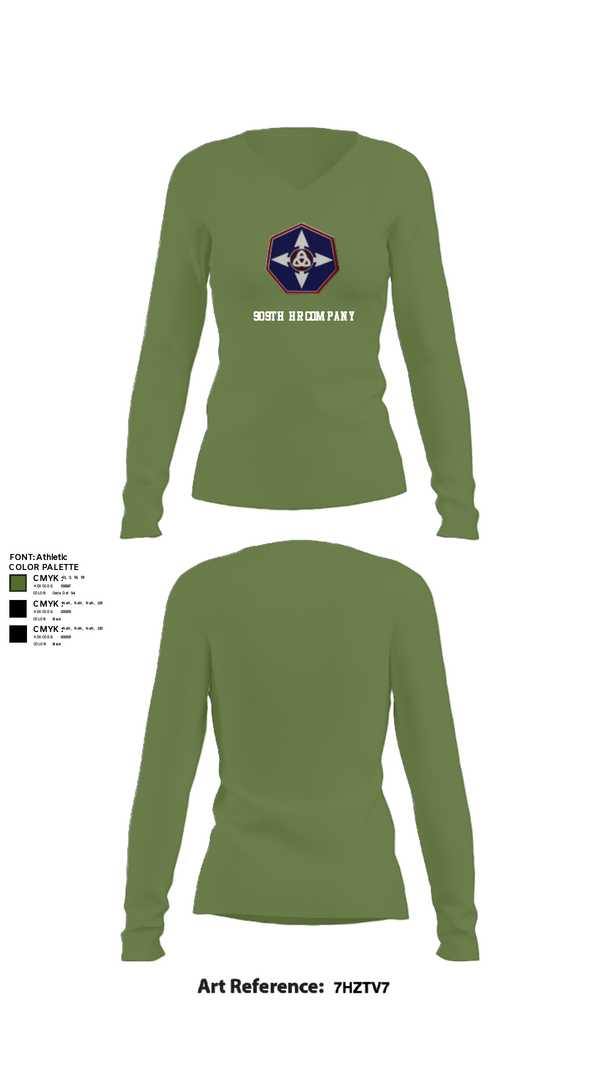 Women's Long Sleeve Vneck Shirt, 909th HR Company, Army, Teamtime, Team time, sublimation, custom sports apparel, team uniforms, spirit wear, spiritwear, sports uniforms, custom shirts, team store, custom team store, fundraiser sports, apparel fundraiser