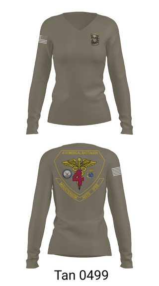 Womens Long Sleeve Vneck Shirt, 4th Med Battalion, Marines, Teamtime, Team time, sublimation, custom sports apparel, team uniforms, spirit wear, spiritwear, sports uniforms, custom shirts, team store, custom team store, fundraiser sports, apparel fundraiser