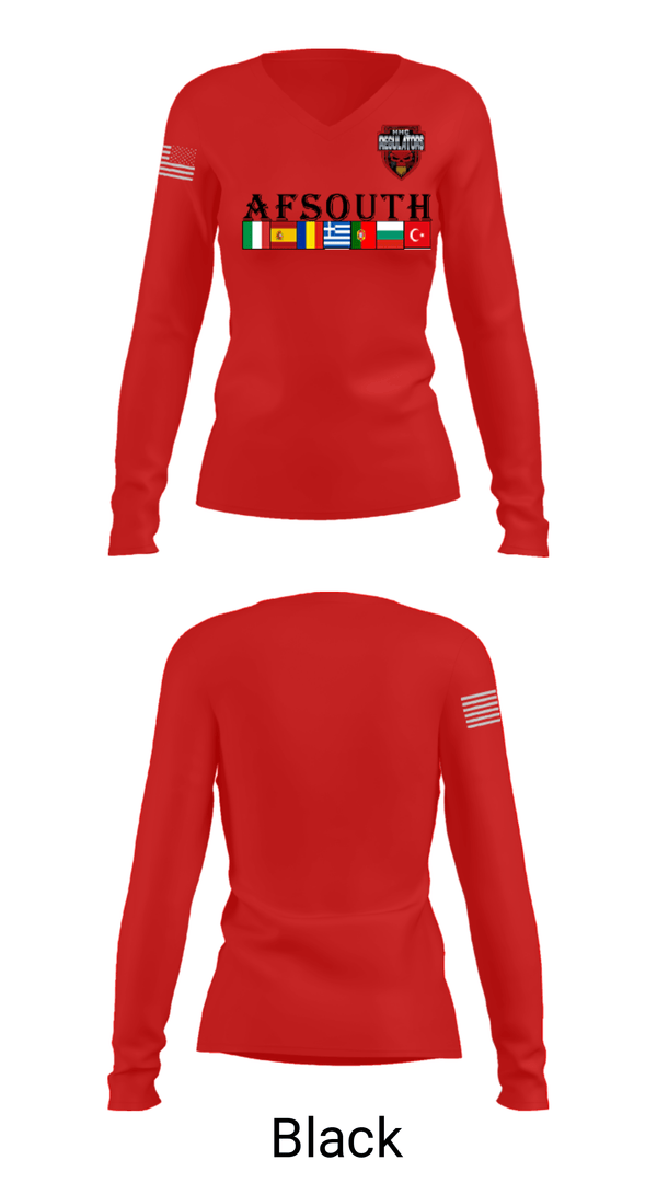 Women's Long Sleeve Vneck Shirt, AFSOUTH, Army, Teamtime, Team time, sublimation, custom sports apparel, team uniforms, spirit wear, spiritwear, sports uniforms, custom shirts, team store, custom team store, fundraiser sports, apparel fundraiser