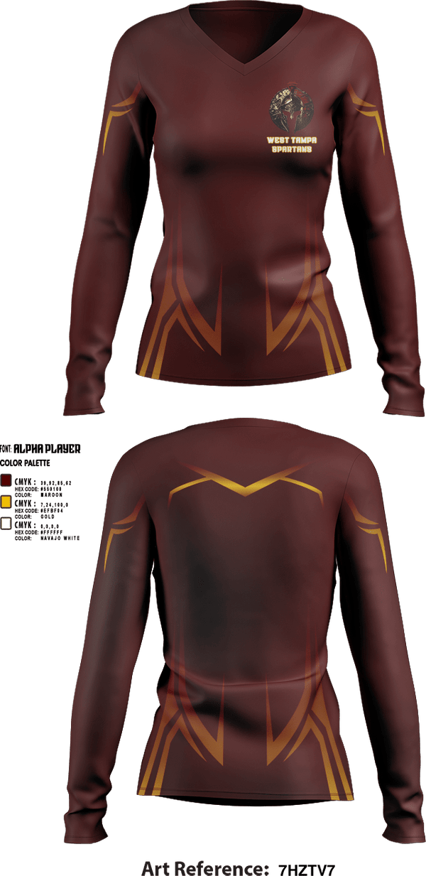 Womens Long Sleeve Vneck Shirt 1, West Tampa spartans, , Teamtime, Team time, sublimation, custom sports apparel, team uniforms, spirit wear, spiritwear, sports uniforms, custom shirts, team store, custom team store, fundraiser sports, apparel fundraiser