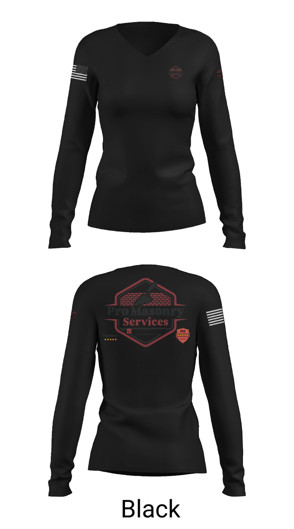 Womens Long Sleeve Vneck Shirt, Pro Masonry Services LLC, , Teamtime, Team time, sublimation, custom sports apparel, team uniforms, spirit wear, spiritwear, sports uniforms, custom shirts, team store, custom team store, fundraiser sports, apparel fundraiser