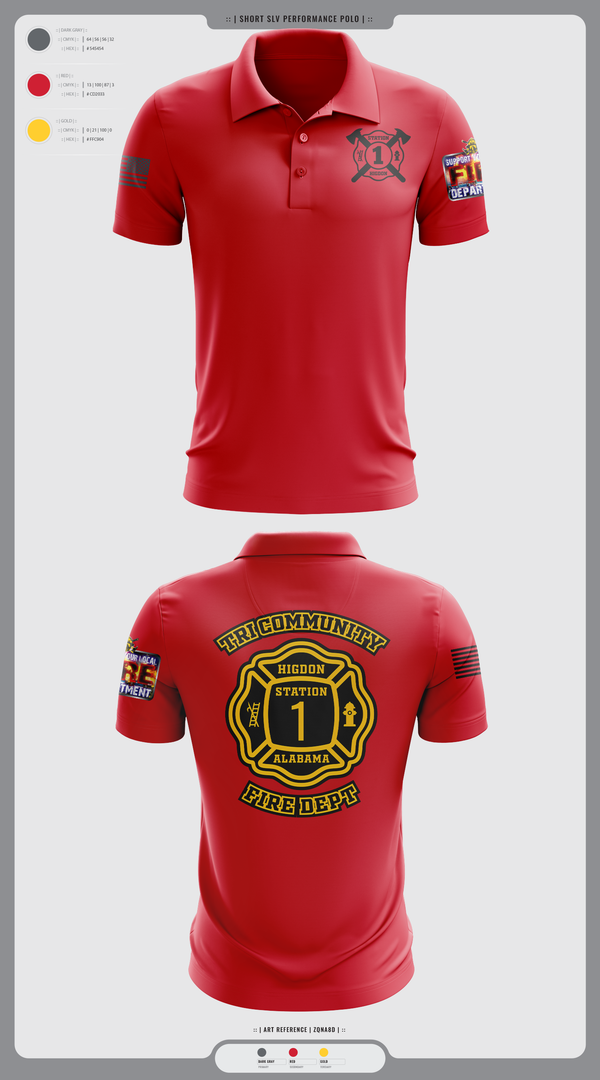 Short Sleeve Performance Polo, Tri-Community fire, Fire Department, Teamtime, Team time, sublimation, custom sports apparel, team uniforms, spirit wear, spiritwear, sports uniforms, custom shirts, team store, custom team store, fundraiser sports, apparel fundraiser