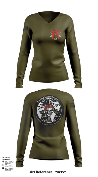 Womens Long Sleeve Vneck Shirt 1, FSC 1-1SFG, Army, Teamtime, Team time, sublimation, custom sports apparel, team uniforms, spirit wear, spiritwear, sports uniforms, custom shirts, team store, custom team store, fundraiser sports, apparel fundraiser