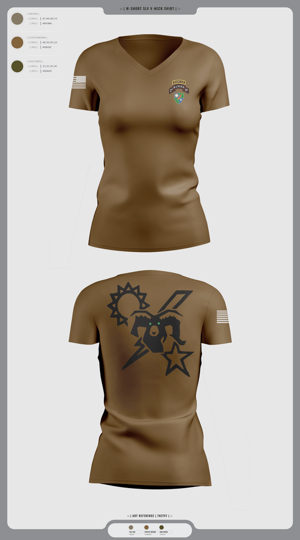 Womens Short Sleeve Vneck Shirt, 75th Ranger regiment, Army, Teamtime, Team time, sublimation, custom sports apparel, team uniforms, spirit wear, spiritwear, sports uniforms, custom shirts, team store, custom team store, fundraiser sports, apparel fundraiser