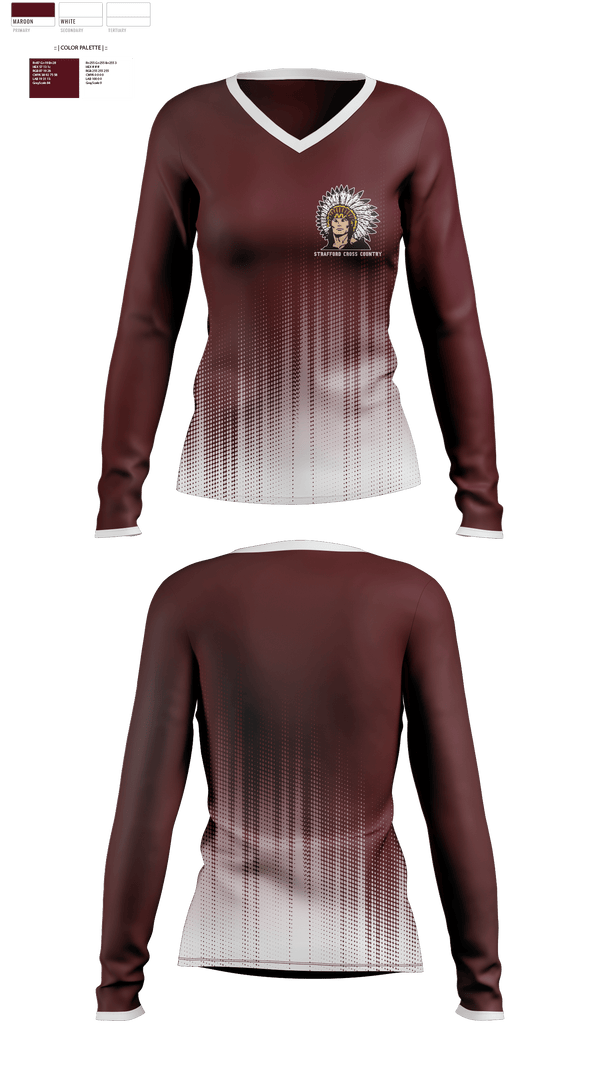 Womens Long Sleeve Vneck Shirt, Strafford High School Cross Country, Cross Country, Teamtime, Team time, sublimation, custom sports apparel, team uniforms, spirit wear, spiritwear, sports uniforms, custom shirts, team store, custom team store, fundraiser sports, apparel fundraiser