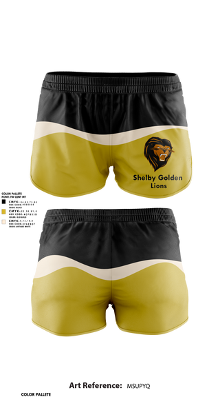 Womens Shorts, Shelby Golden Lions, Track & Field, Teamtime, Team time, sublimation, custom sports apparel, team uniforms, spirit wear, spiritwear, sports uniforms, custom shirts, team store, custom team store, fundraiser sports, apparel fundraiser