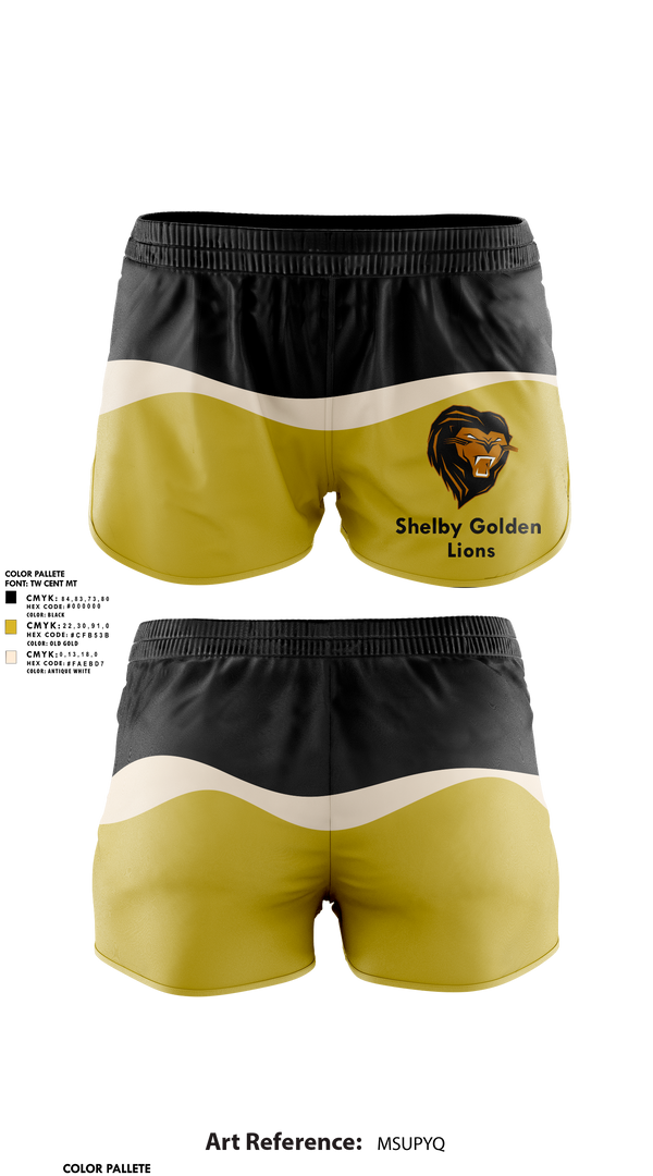Womens Shorts, Shelby Golden Lions, Track & Field, Teamtime, Team time, sublimation, custom sports apparel, team uniforms, spirit wear, spiritwear, sports uniforms, custom shirts, team store, custom team store, fundraiser sports, apparel fundraiser