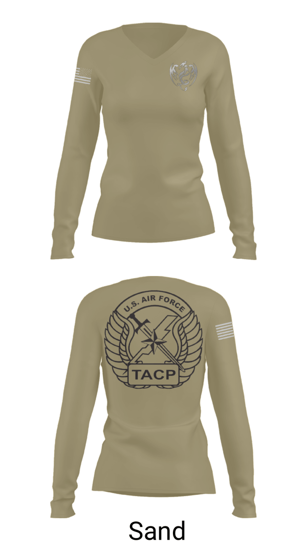 Women's Long Sleeve Vneck Shirt, 18th Air Support Operations Group, Air Force, Teamtime, Team time, sublimation, custom sports apparel, team uniforms, spirit wear, spiritwear, sports uniforms, custom shirts, team store, custom team store, fundraiser sports, apparel fundraiser