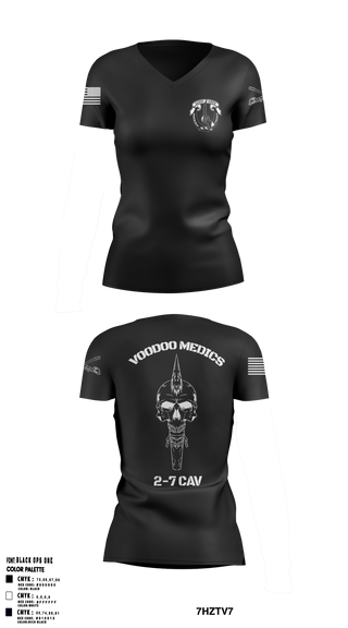 Womens Short Sleeve Vneck Shirt, Med platoon, HHC, 2-7 CAV, 3ABCT, 1CD, Army, Teamtime, Team time, sublimation, custom sports apparel, team uniforms, spirit wear, spiritwear, sports uniforms, custom shirts, team store, custom team store, fundraiser sports, apparel fundraiser