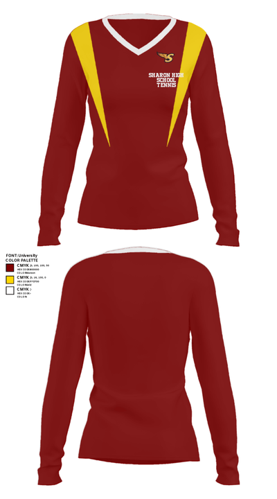 Sharon High School Tennis 37543796 Women's Long Sleeve V-neck Shirt - 28