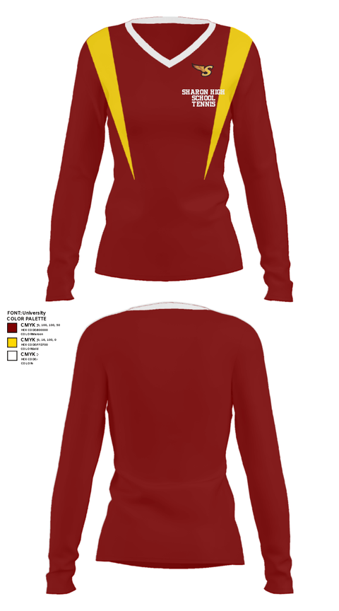 Women's Long Sleeve Vneck Shirt, Sharon High School Tennis, Tennis, Teamtime, Team time, sublimation, custom sports apparel, team uniforms, spirit wear, spiritwear, sports uniforms, custom shirts, team store, custom team store, fundraiser sports, apparel fundraiser