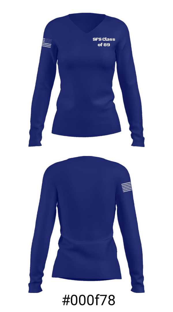 Women's Long Sleeve Vneck Shirt, SFS Class of 89, , Teamtime, Team time, sublimation, custom sports apparel, team uniforms, spirit wear, spiritwear, sports uniforms, custom shirts, team store, custom team store, fundraiser sports, apparel fundraiser