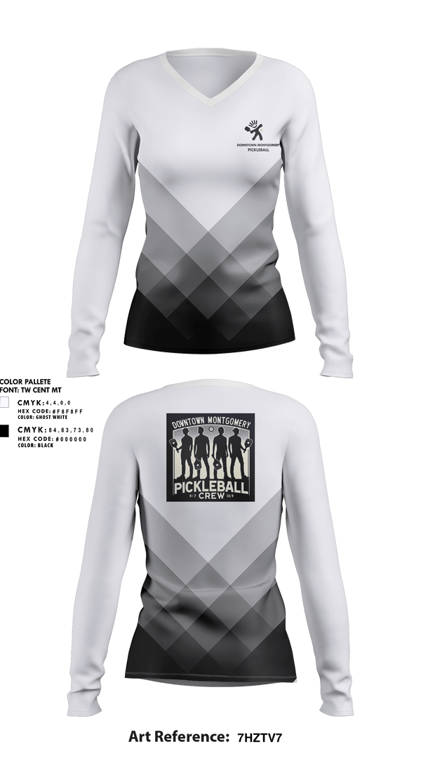 Womens Long Sleeve Vneck Shirt, Downtown Montgomery Pickleball Crew, Spirit Store, Teamtime, Team time, sublimation, custom sports apparel, team uniforms, spirit wear, spiritwear, sports uniforms, custom shirts, team store, custom team store, fundraiser sports, apparel fundraiser