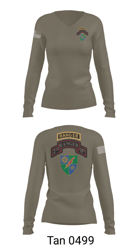 Women's Long Sleeve Vneck Shirt, 2nd Battalion 75th Ranger Regiment, , Teamtime, Team time, sublimation, custom sports apparel, team uniforms, spirit wear, spiritwear, sports uniforms, custom shirts, team store, custom team store, fundraiser sports, apparel fundraiser