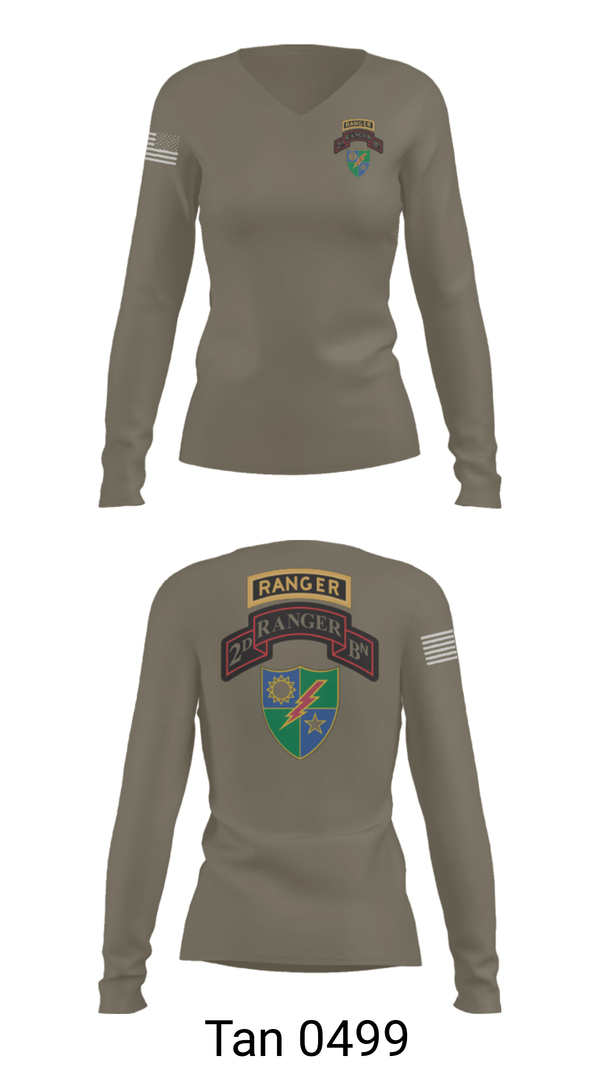 Women's Long Sleeve Vneck Shirt, 2nd Battalion 75th Ranger Regiment, , Teamtime, Team time, sublimation, custom sports apparel, team uniforms, spirit wear, spiritwear, sports uniforms, custom shirts, team store, custom team store, fundraiser sports, apparel fundraiser