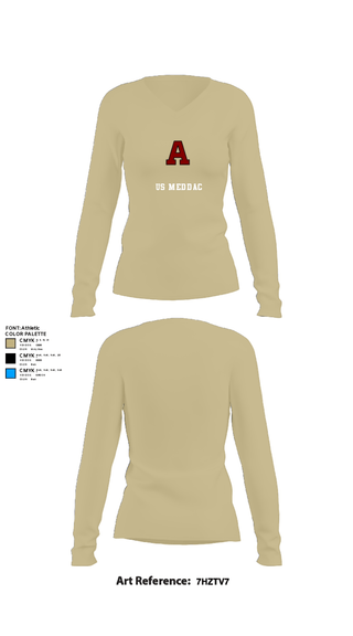 Women's Long Sleeve Vneck Shirt, US MEDDAC, Army, Teamtime, Team time, sublimation, custom sports apparel, team uniforms, spirit wear, spiritwear, sports uniforms, custom shirts, team store, custom team store, fundraiser sports, apparel fundraiser
