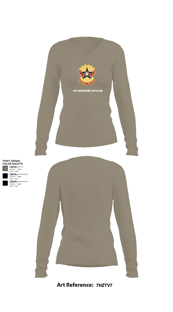 Womens Long Sleeve Vneck Shirt, 71st Maintenance Battalion, Army, Teamtime, Team time, sublimation, custom sports apparel, team uniforms, spirit wear, spiritwear, sports uniforms, custom shirts, team store, custom team store, fundraiser sports, apparel fundraiser