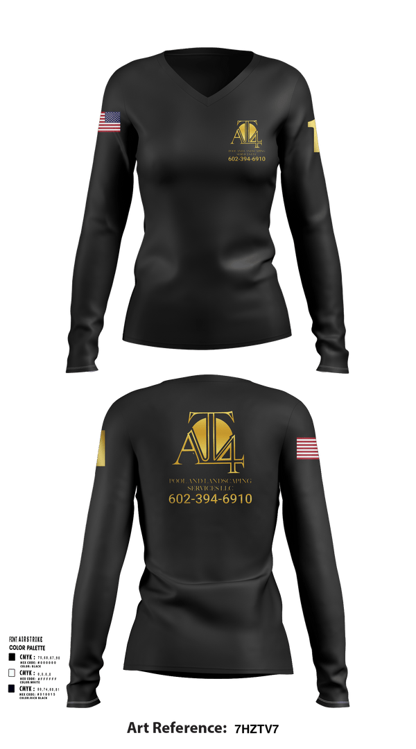 Womens Long Sleeve Vneck Shirt, AT 4 pools and landscaping services llc, , Teamtime, Team time, sublimation, custom sports apparel, team uniforms, spirit wear, spiritwear, sports uniforms, custom shirts, team store, custom team store, fundraiser sports, apparel fundraiser