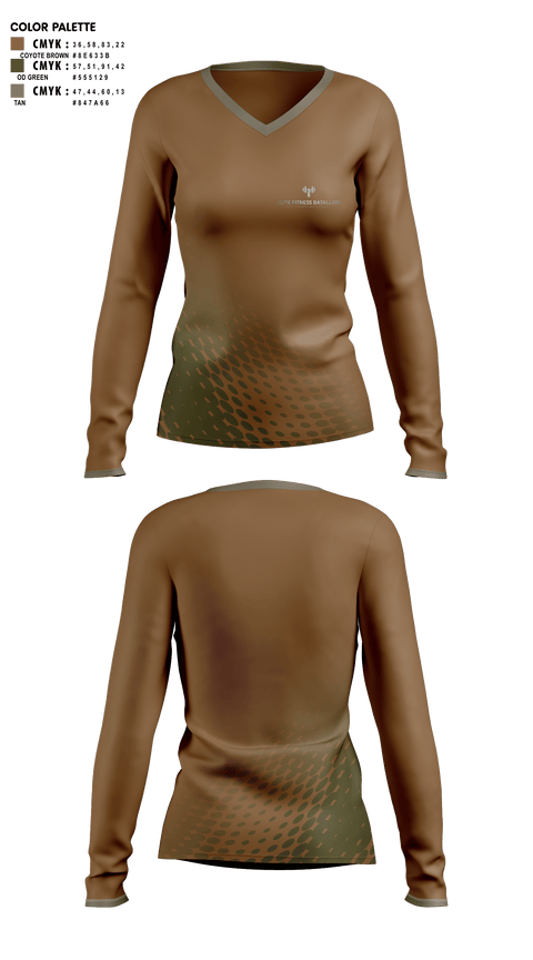 Womens Long Sleeve Vneck Shirt 1, ELITE BATALLION, Cross Country, Teamtime, Team time, sublimation, custom sports apparel, team uniforms, spirit wear, spiritwear, sports uniforms, custom shirts, team store, custom team store, fundraiser sports, apparel fundraiser