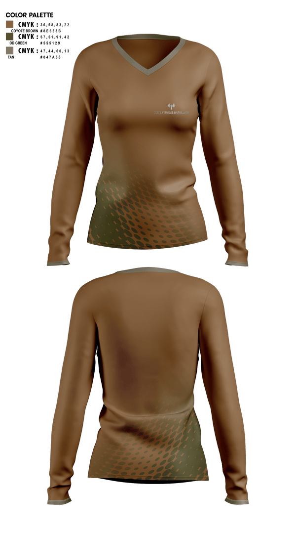 Womens Long Sleeve Vneck Shirt 1, ELITE BATALLION, Cross Country, Teamtime, Team time, sublimation, custom sports apparel, team uniforms, spirit wear, spiritwear, sports uniforms, custom shirts, team store, custom team store, fundraiser sports, apparel fundraiser