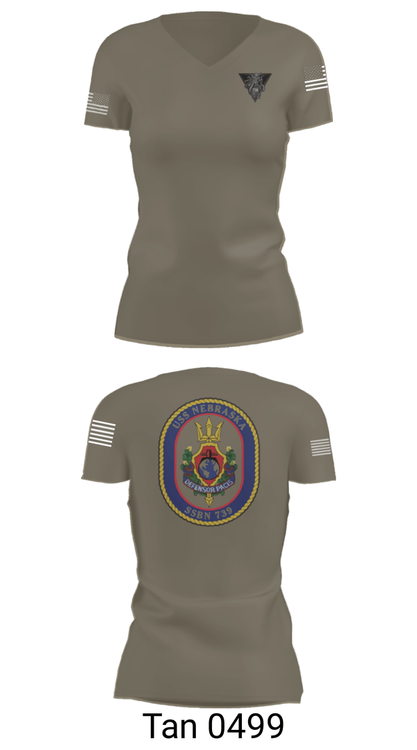 Women's Short Sleeve Vneck Shirt, USS Nebraska, Navy, Teamtime, Team time, sublimation, custom sports apparel, team uniforms, spirit wear, spiritwear, sports uniforms, custom shirts, team store, custom team store, fundraiser sports, apparel fundraiser