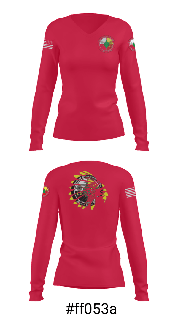 Women's Long Sleeve Vneck Shirt, RAMAPOUGHS NATIVE NATION, Spirit Store, Teamtime, Team time, sublimation, custom sports apparel, team uniforms, spirit wear, spiritwear, sports uniforms, custom shirts, team store, custom team store, fundraiser sports, apparel fundraiser