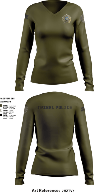 Womens Long Sleeve Vneck Shirt, Eastern Shawnee Tribal Police, Police, Teamtime, Team time, sublimation, custom sports apparel, team uniforms, spirit wear, spiritwear, sports uniforms, custom shirts, team store, custom team store, fundraiser sports, apparel fundraiser