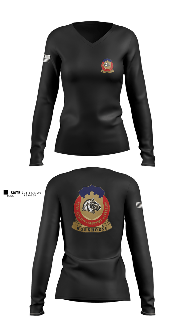 Womens Long Sleeve Vneck Shirt, 127th ASB WORKHORSE, Army, Teamtime, Team time, sublimation, custom sports apparel, team uniforms, spirit wear, spiritwear, sports uniforms, custom shirts, team store, custom team store, fundraiser sports, apparel fundraiser