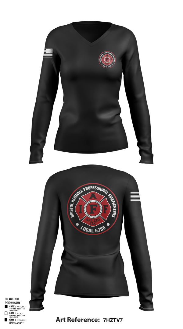 Women's Long Sleeve Vneck Shirt, Local 5386, Fire Department, Teamtime, Team time, sublimation, custom sports apparel, team uniforms, spirit wear, spiritwear, sports uniforms, custom shirts, team store, custom team store, fundraiser sports, apparel fundraiser