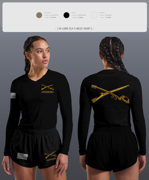 Womens Long Sleeve Vneck Shirt, State Defense Force, Army, Teamtime, Team time, sublimation, custom sports apparel, team uniforms, spirit wear, spiritwear, sports uniforms, custom shirts, team store, custom team store, fundraiser sports, apparel fundraiser