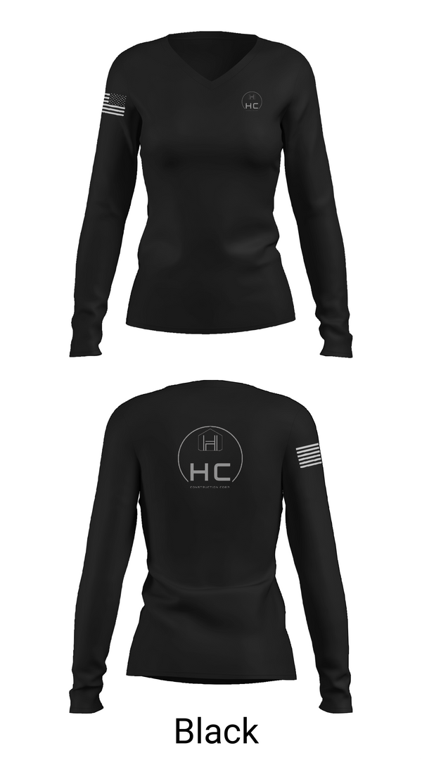 Womens Long Sleeve Vneck Shirt, HC CONSTRUCTION, , Teamtime, Team time, sublimation, custom sports apparel, team uniforms, spirit wear, spiritwear, sports uniforms, custom shirts, team store, custom team store, fundraiser sports, apparel fundraiser
