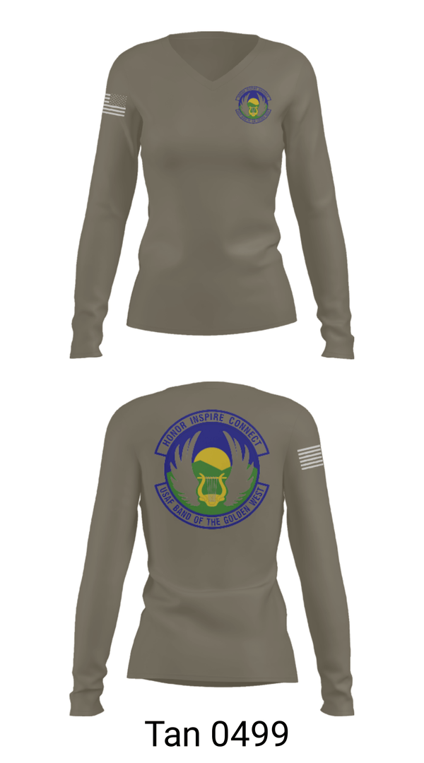 Women's Long Sleeve Vneck Shirt, USAF Band of the Golden West, , Teamtime, Team time, sublimation, custom sports apparel, team uniforms, spirit wear, spiritwear, sports uniforms, custom shirts, team store, custom team store, fundraiser sports, apparel fundraiser