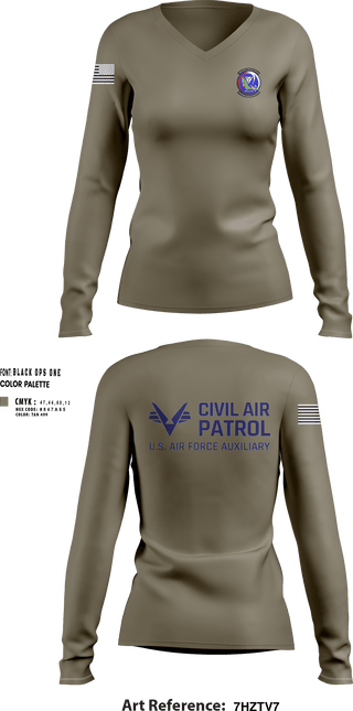Womens Long Sleeve Vneck Shirt, VFW Post 8191Patrick Composite Squadron, Air Force, Teamtime, Team time, sublimation, custom sports apparel, team uniforms, spirit wear, spiritwear, sports uniforms, custom shirts, team store, custom team store, fundraiser sports, apparel fundraiser