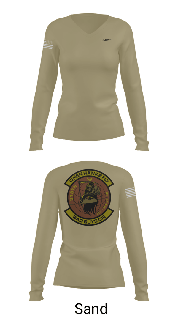 Women's Long Sleeve Vneck Shirt, 319th Maintenance Squadron, Air Force, Teamtime, Team time, sublimation, custom sports apparel, team uniforms, spirit wear, spiritwear, sports uniforms, custom shirts, team store, custom team store, fundraiser sports, apparel fundraiser
