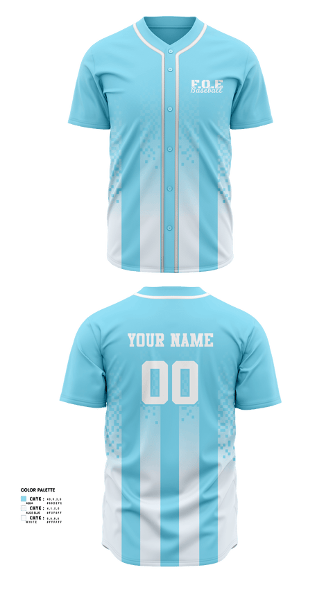 Full Button Baseball Jersey, F.O.E, Baseball, Teamtime, Team time, sublimation, custom sports apparel, team uniforms, spirit wear, spiritwear, sports uniforms, custom shirts, team store, custom team store, fundraiser sports, apparel fundraiser