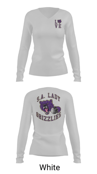 Women's Long Sleeve Vneck Shirt, SA LADY GRIZZLES, Women's Volleyball, Teamtime, Team time, sublimation, custom sports apparel, team uniforms, spirit wear, spiritwear, sports uniforms, custom shirts, team store, custom team store, fundraiser sports, apparel fundraiser