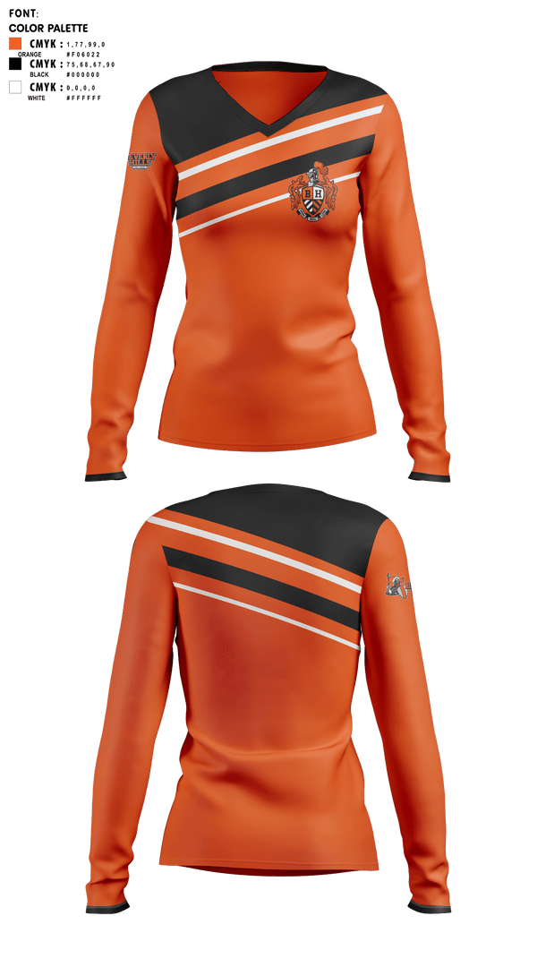 Womens Long Sleeve Vneck Shirt, Beverly Hills High School Band, Spirit Store, Teamtime, Team time, sublimation, custom sports apparel, team uniforms, spirit wear, spiritwear, sports uniforms, custom shirts, team store, custom team store, fundraiser sports, apparel fundraiser