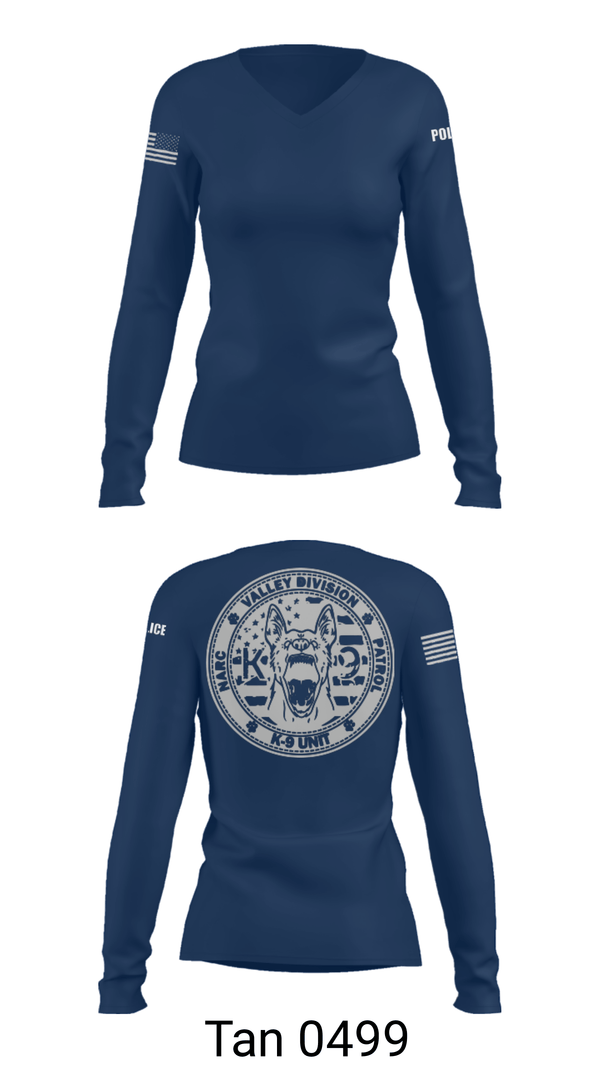 Womens Long Sleeve Vneck Shirt, VALLEY K9, , Teamtime, Team time, sublimation, custom sports apparel, team uniforms, spirit wear, spiritwear, sports uniforms, custom shirts, team store, custom team store, fundraiser sports, apparel fundraiser