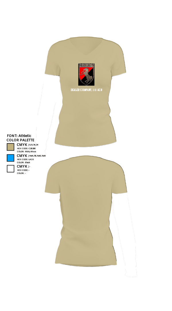 Womens Short Sleeve Vneck Shirt, Dealer Company, 1/11 ACR, Army, Teamtime, Team time, sublimation, custom sports apparel, team uniforms, spirit wear, spiritwear, sports uniforms, custom shirts, team store, custom team store, fundraiser sports, apparel fundraiser