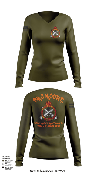 Womens Long Sleeve Vneck Shirt 1, FMS Moore, Army, Teamtime, Team time, sublimation, custom sports apparel, team uniforms, spirit wear, spiritwear, sports uniforms, custom shirts, team store, custom team store, fundraiser sports, apparel fundraiser