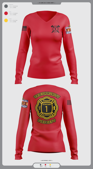 Womens Long Sleeve Vneck Shirt, Tri-Community fire, Fire Department, Teamtime, Team time, sublimation, custom sports apparel, team uniforms, spirit wear, spiritwear, sports uniforms, custom shirts, team store, custom team store, fundraiser sports, apparel fundraiser