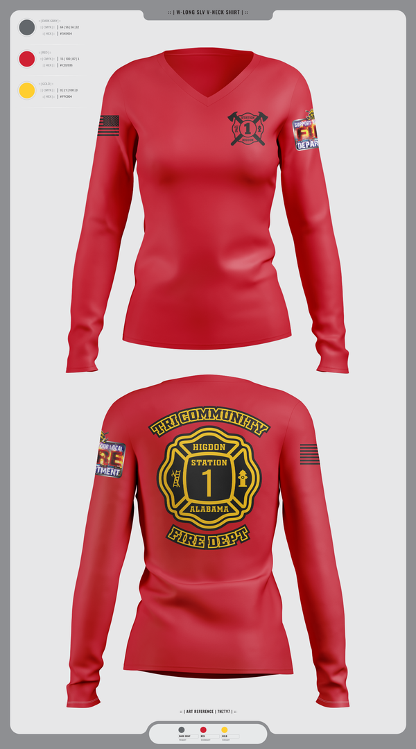 Womens Long Sleeve Vneck Shirt, Tri-Community fire, Fire Department, Teamtime, Team time, sublimation, custom sports apparel, team uniforms, spirit wear, spiritwear, sports uniforms, custom shirts, team store, custom team store, fundraiser sports, apparel fundraiser