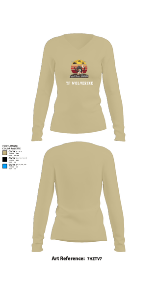 Women's Long Sleeve Vneck Shirt, TF Wolverine, Army, Teamtime, Team time, sublimation, custom sports apparel, team uniforms, spirit wear, spiritwear, sports uniforms, custom shirts, team store, custom team store, fundraiser sports, apparel fundraiser
