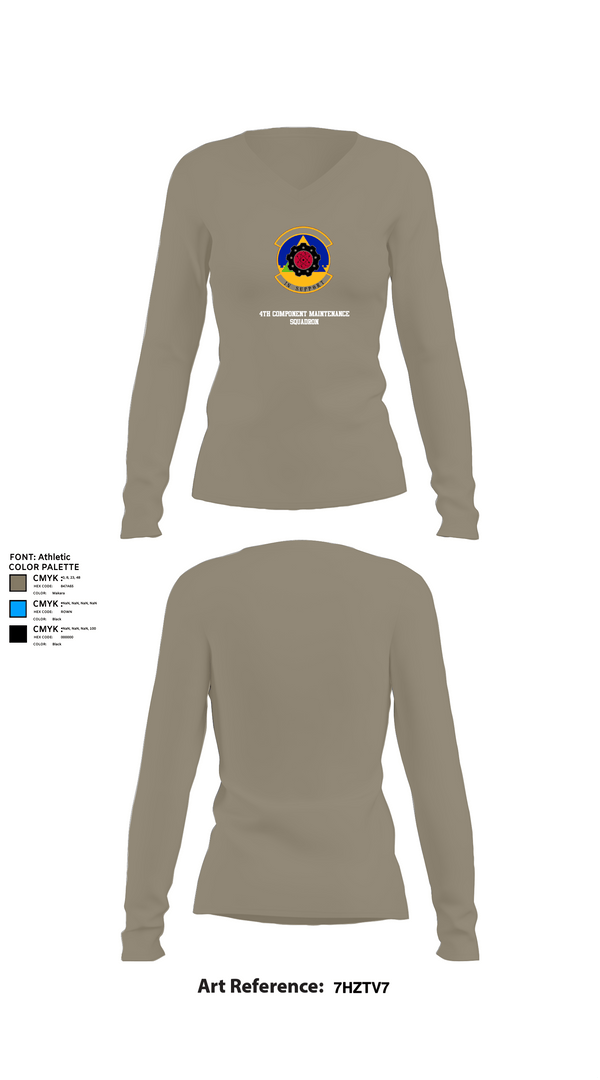 Womens Long Sleeve Vneck Shirt 1, 4th Component Maintenance Squadron, , Teamtime, Team time, sublimation, custom sports apparel, team uniforms, spirit wear, spiritwear, sports uniforms, custom shirts, team store, custom team store, fundraiser sports, apparel fundraiser