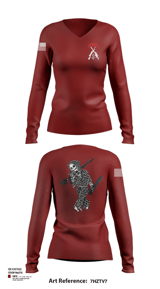 Womens Long Sleeve Vneck Shirt, 2-5 CAV Snipers, Army, Teamtime, Team time, sublimation, custom sports apparel, team uniforms, spirit wear, spiritwear, sports uniforms, custom shirts, team store, custom team store, fundraiser sports, apparel fundraiser