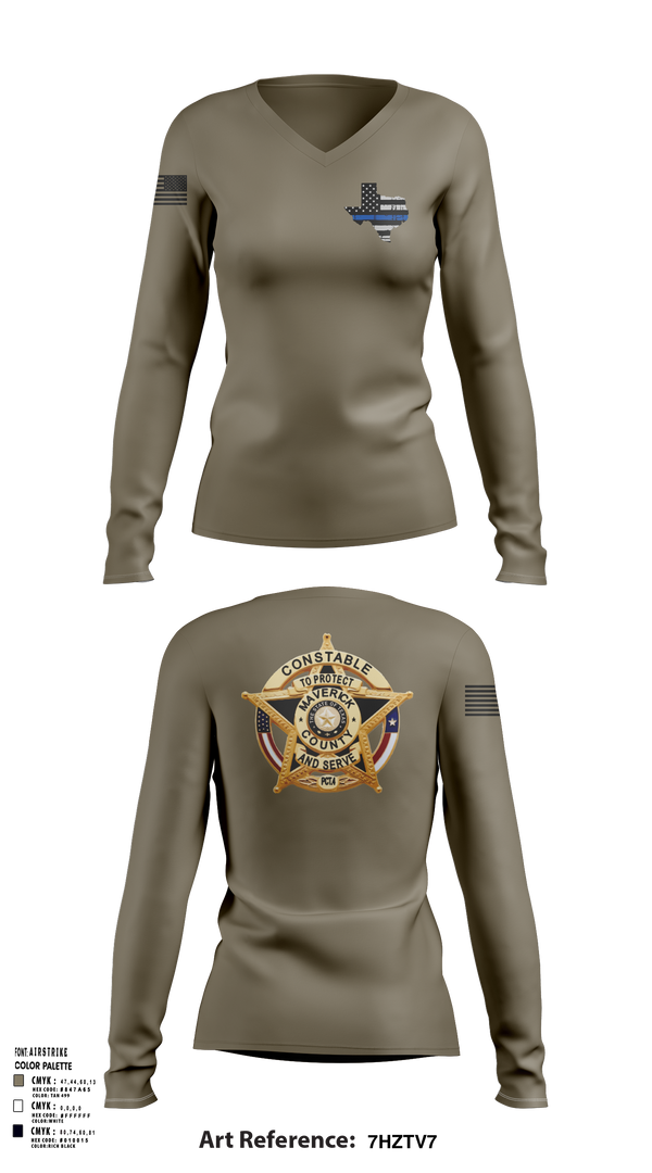 Womens Long Sleeve Vneck Shirt, Maverick County Constable PCT 4, , Teamtime, Team time, sublimation, custom sports apparel, team uniforms, spirit wear, spiritwear, sports uniforms, custom shirts, team store, custom team store, fundraiser sports, apparel fundraiser